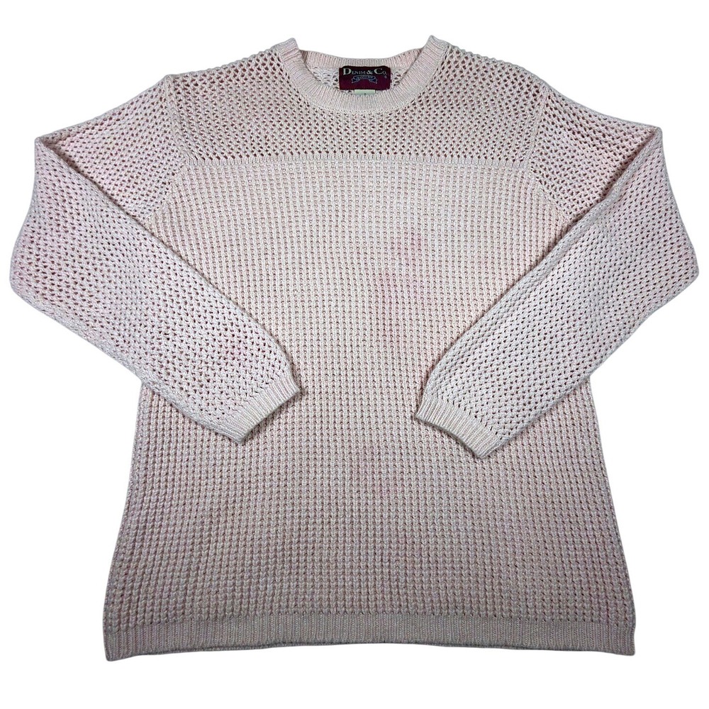 Vintage Denim & Co Jeanswear Pink Ramie Cotton Open Knit Yoke Sweater Small